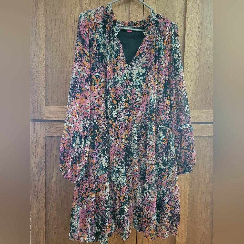 NWT Vince Camuto Black And Pink Floral Dress Size XL - Picture 4 of 14
